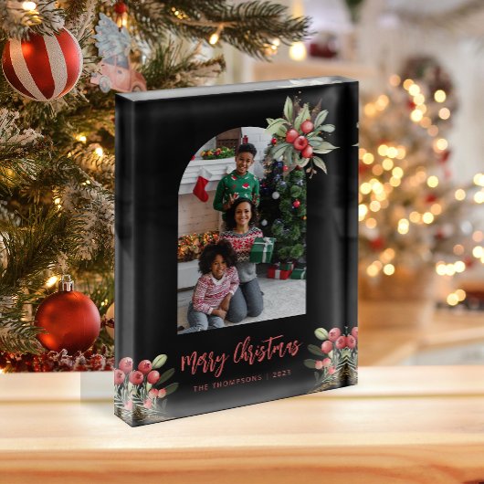 Foto Blok Boog Cranberry Prettig Kerstfeest Zwart 