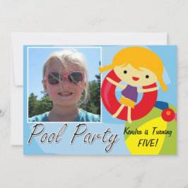 Foto Blond Meisje Zwembad Party Zwemmen Verjaardag Kaart