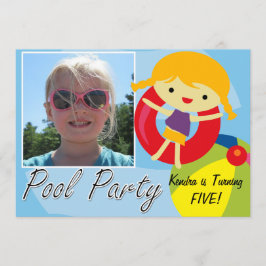 Foto Blond Meisje Zwembad Party Zwemmen Verjaardag Kaart
