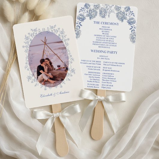Foto Blue Chinoiserie Floral Botanical Wedding Handwaaier