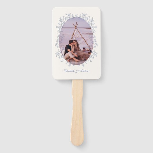 Foto Blue Chinoiserie Floral Botanical Wedding Handwaaier (Voorkant)