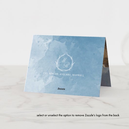 Foto, Blue Classic Monogram, Waterverf bruiloft Bedankkaart