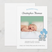 Foto: Blue Elephant Baby Boy Birth Announement (Voorkant / Achterkant)