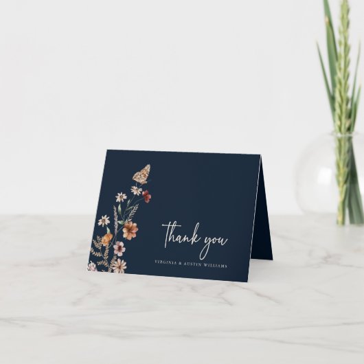 Foto Blue Floral Boho Wedding Hartelijk dank Bedankkaart (Voorkant)