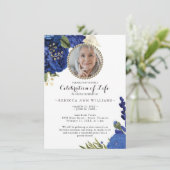 Foto Blue Floral Budget Celebration of Life Kaart (Staand voorkant)