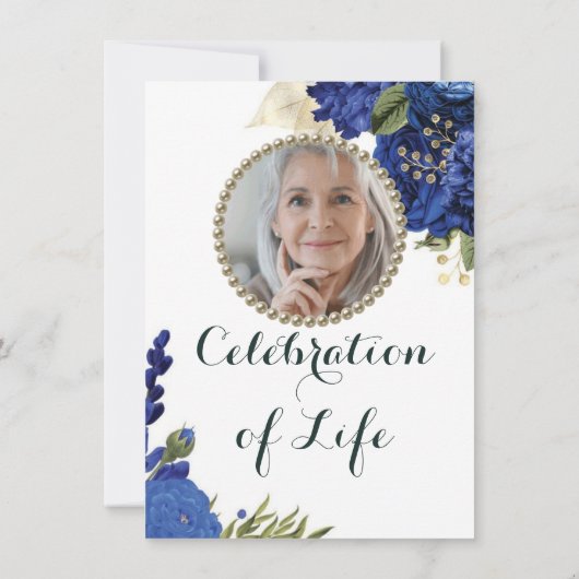 Foto Blue Floral Budget Celebration of Life Kaart (Achterkant)