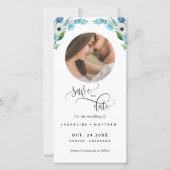 Foto, Blue Floral Wedding Save the Date Bladwijzer (Voorkant)