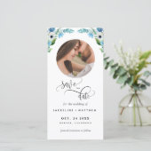 Foto, Blue Floral Wedding Save the Date Bladwijzer (Staand voorkant)