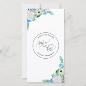 Foto, Blue Floral Wedding Save the Date Bladwijzer (Achterkant)