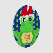 Foto Blue Frog Santa Hat Pattern Schattige Kerst Ornament (voorkant)