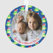 Foto Blue Frog Santa Hat Pattern Schattige Kerst Ornament (achterkant)