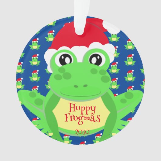 Foto Blue Frog Santa Hat Pattern Schattige Kerst Ornament (voorkant)