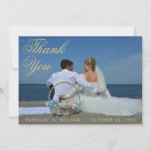 Foto Blue Gold Elegant Script Calligraphy Wedding Bedankkaart