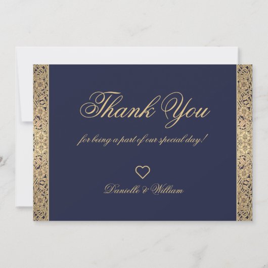 Foto Blue Gold Elegant Script Calligraphy Wedding Bedankkaart
