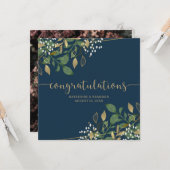 Foto: Blue & Gold Foil Glitter Wedding Congrations Kaart (Voorkant / Achterkant in situ)