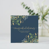 Foto: Blue & Gold Foil Glitter Wedding Congrations Kaart (Staand voorkant)