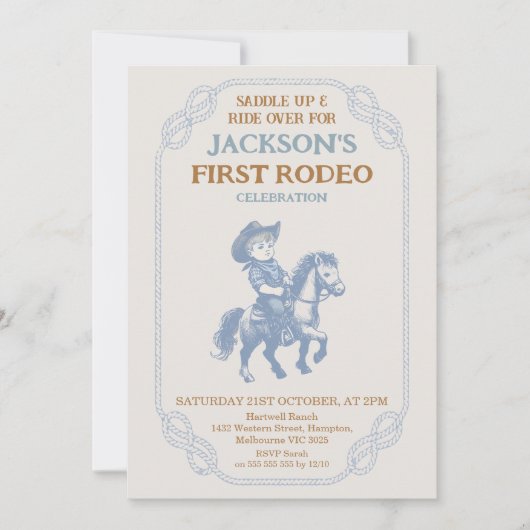 Foto Blue Grey Cowboy Eerste Rodeo 1e verjaardag Kaart (Voorkant)