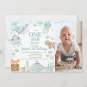 Foto Blue Grey Oneder The Zee Boys 1st Birthday Kaart (Voorkant)