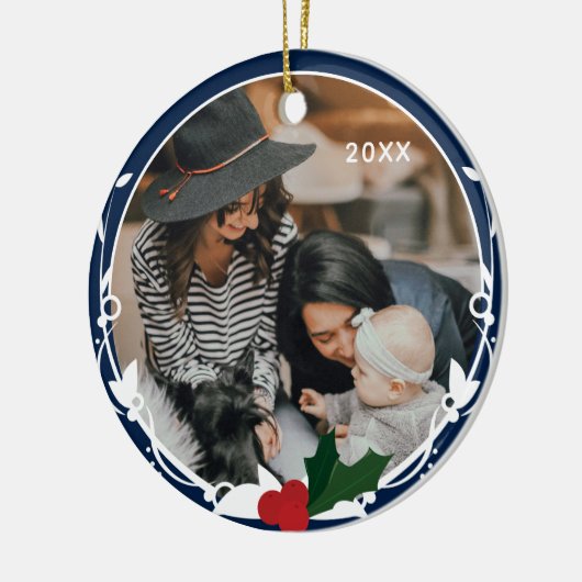 Foto Blue Holly Kerstmis Keramisch Ornament (Links)