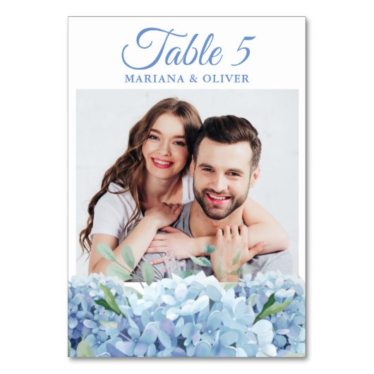 Foto Blue Hydrangea Floral Wedding Kaart (Voorkant)