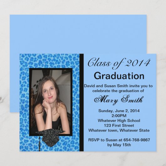Foto: Blue Leopard Afstuderen Invitation Kaart (Voorkant / Achterkant)