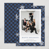 Foto Blue Plaid Snowflake Corporate Business Feestdagenkaart (Voorkant / Achterkant)
