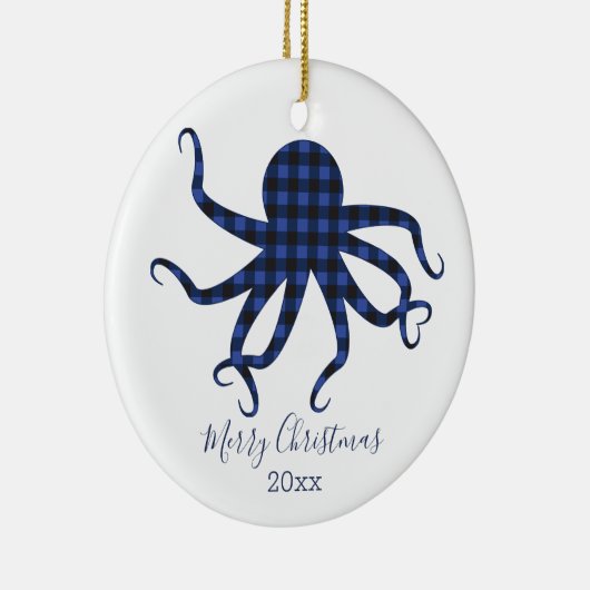 Foto Blue Pset Octopus Kerstmis Keramisch Ornament (Rechts)