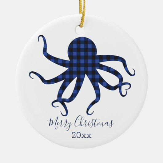 Foto Blue Pset Octopus Kerstmis Keramisch Ornament (Voorkant)