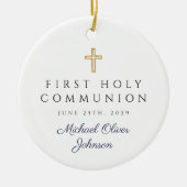 Foto Blue Religious Cross Boy First Communie Keramisch Ornament (Voorkant)