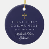 Foto Blue Religious Cross Boy First Communie Keramisch Ornament (Voorkant)