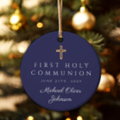 Foto Blue Religious Cross Boy First Communie Keramisch Ornament