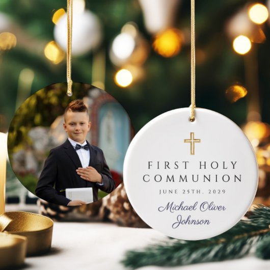 Foto Blue Religious Cross Boy First Communie Keramisch Ornament