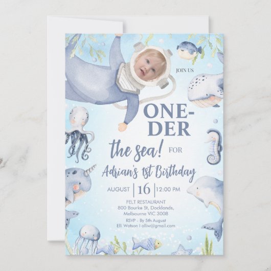 Foto Blue Scuba Diver Oneder het Zee 1e verjaardag Kaart (Voorkant)