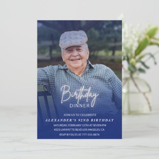 Foto Blue Shadow Verjaardagsdiner 92e verjaardag Kaart (Staand voorkant)