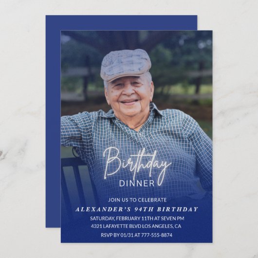 Foto Blue Shadow Verjaardagsdiner 94e verjaardag Kaart (Voorkant / Achterkant)