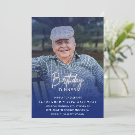 Foto Blue Shadow Verjaardagsdiner 99e verjaardag Kaart (Staand voorkant)