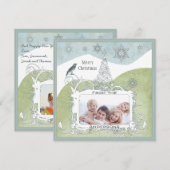 Foto Blue Snowflake Kerstboom Schattige Bird Feestdagenkaart (Voorkant / Achterkant)