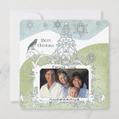 Foto Blue Snowflake Kerstboom Schattige Bird Feestdagenkaart (Voorkant)