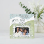 Foto Blue Snowflake Kerstboom Schattige Bird Feestdagenkaart (Staand voorkant)