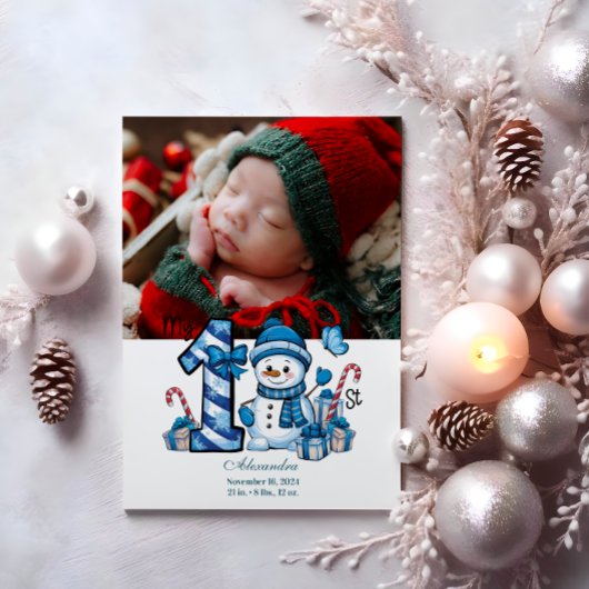 Foto Blue Snowman eerste kerst Feestdagenkaart