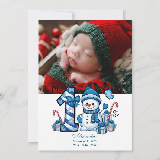 Foto Blue Snowman eerste kerst Feestdagenkaart (Voorkant)