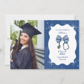 Foto Blue Toile Bow Nurse School Afstudeerder Aankondiging (Voorkant)