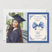 Foto Blue Toile Bow Nursing School Afstuderen Aankondiging (Voorkant)