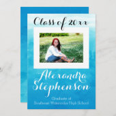 Foto Blue Waterverf High School Afstuderen/Party Kaart (Voorkant / Achterkant)