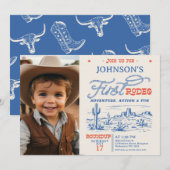 Foto Blue Western Desert Rodeo 1st Birthday Kaart (Voorkant / Achterkant)
