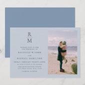 Foto Blue White Monogram Weddenschap Kaart (Voorkant / Achterkant)