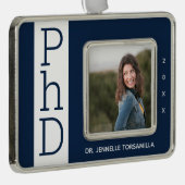 Foto Blue White PhD Afstuderen kerstversiering Verzilverd Omlijst Ornament (Rechts)