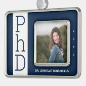 Foto Blue White PhD Afstuderen kerstversiering Verzilverd Omlijst Ornament (Links)