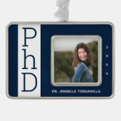 Foto Blue White PhD Afstuderen kerstversiering Verzilverd Omlijst Ornament (Voorkant)
