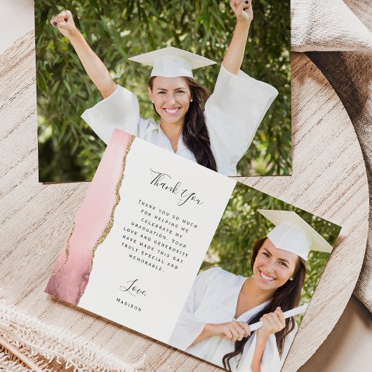 Foto Blush Agate Goud Script Afstuderen Bedankkaart